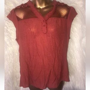 SWEET WANDERER rust floral lace top blouse Size XL cap sleeve